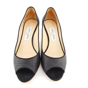 JIMMY CHOO Black Shimmer Sparkle Glitter Peep Toe Heel Pumps 37